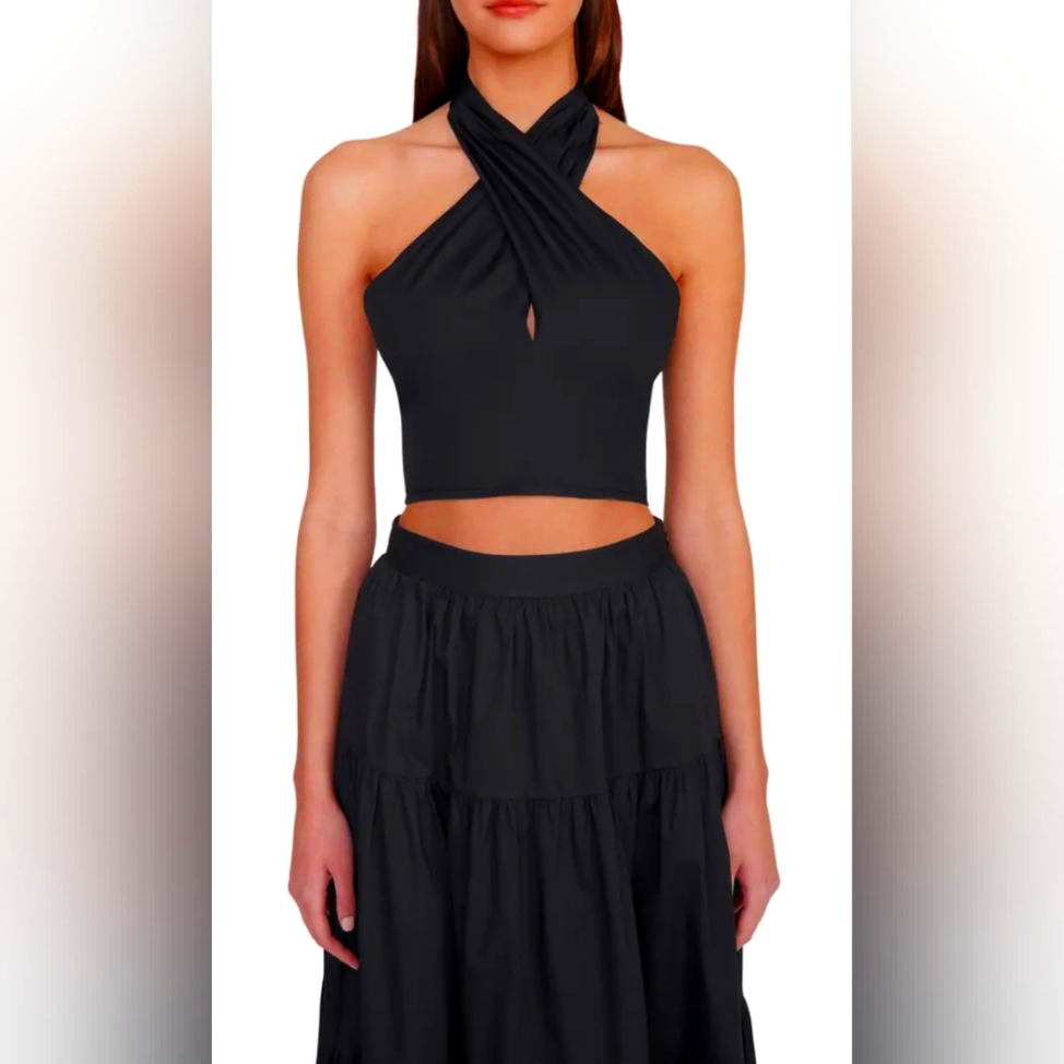 Staud Black Halter Crop Top